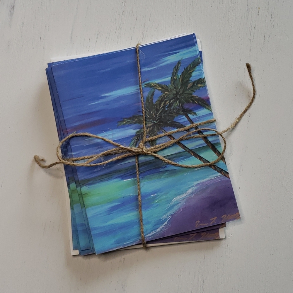 Set of 8 notecards with original artwork. Blank